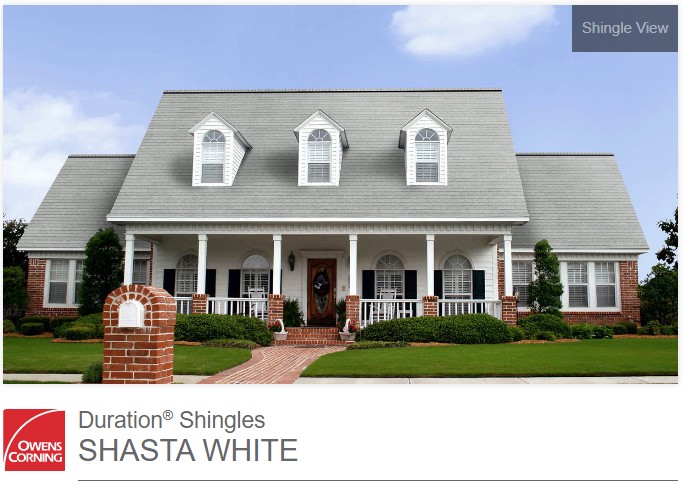 Home showing Owens Corning Shasta White Shingles.