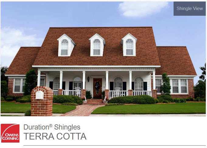 Home showing Owens Corning Terra Cotta Shingles.