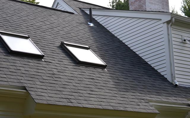A roof in Wellesley after we installed new materials and flashing.