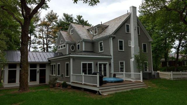 Before picture of a home in Newton with a worn out slate roof.