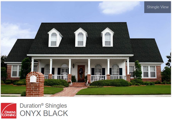 Home showing Owens Corning Onyx Black Shingles.